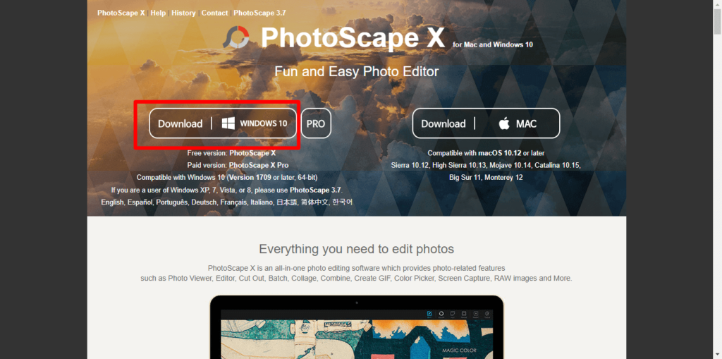 PhotoscapeXのダウンロード